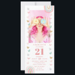 Invitación Pink Rainbow 21ª fiesta de cumpleaños de foto mode<br><div class="desc">Pink Rainbow 21st Twenty One Modern Photo Birthday Party Invitation incluye una invitación de fiesta para descargarlos de 21 años para descargar instantáneamente una descarga digital. Es perfecto para invitar a familiares y amigos a su celebración. Descarga y envía esto a tus invitados o haz que se impriman para que...</div>