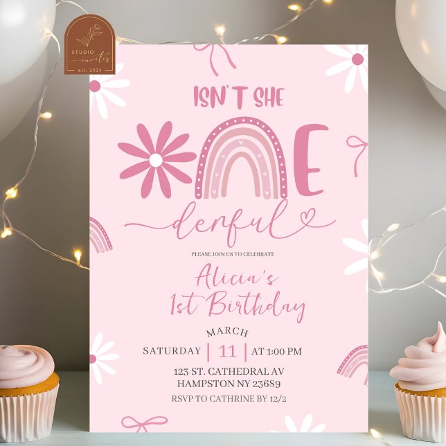 Invitación Pink Rainbow Daisy Coquette Girl 1st Birthday invi (Subido por el creador)