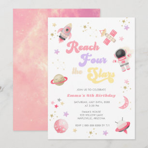 Invitación Pink Reach Four the Stars 4Birthday Invitation