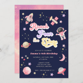 Invitación Pink Reach Four the Stars 4Birthday Invitation