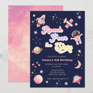 Invitación Pink Reach Four the Stars 4Birthday Invitation