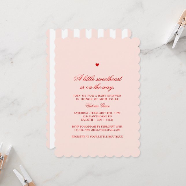 Invitación Pink & Red A Little Sweetheart Baby Shower (Anverso/Reverso In Situ)