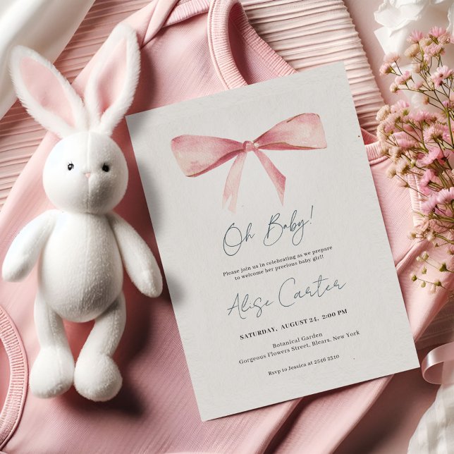Invitación Pink Red Beige Watercolor Coquette Bow Baby Shower (Subido por el creador)