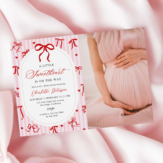 Invitación Pink Red Coquette Bow Valentine Baby Shower Photo