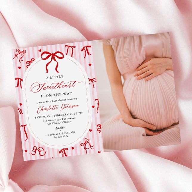 Invitación Pink Red Coquette Bow Valentine Baby Shower Photo (Subido por el creador)