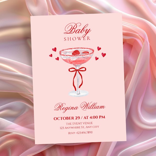Invitación Pink red cute bow cocktail baby shower (Subido por el creador)