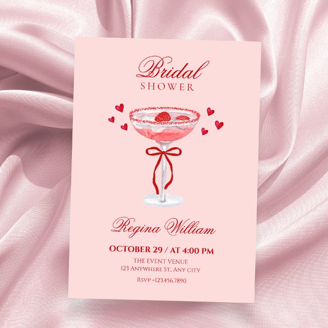 Invitación Pink red cute bow cocktail bridal shower (Subido por el creador)