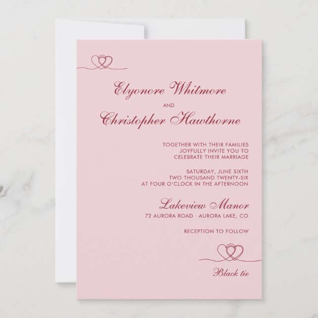 Invitación Pink Red Elegant Chic Calligraphy Wedding (Anverso)