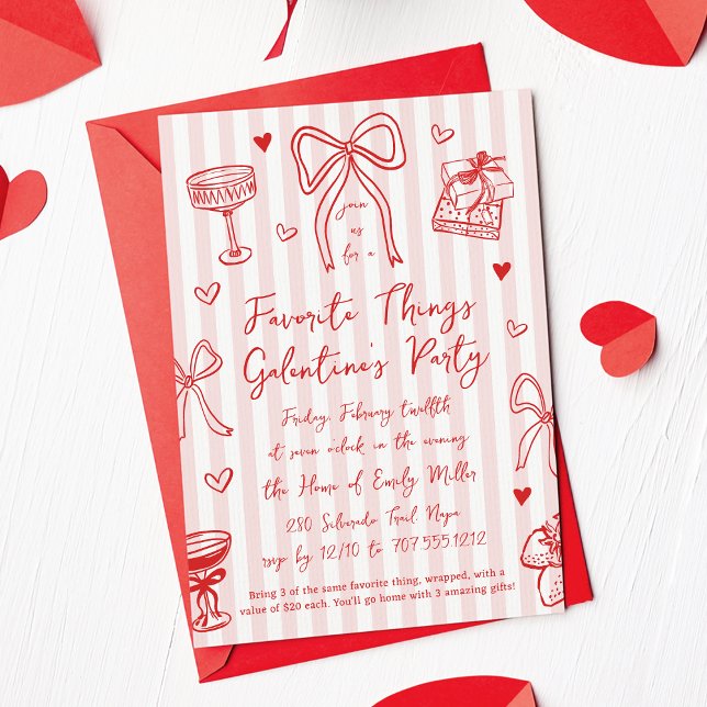 Invitación Pink & Red Favorite Things Galentine’s Day Party (Subido por el creador)