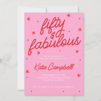 Invitación Pink Red Fifty and Fabulous 50th Birthday 