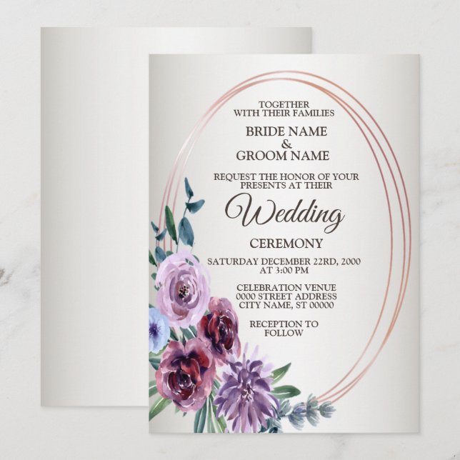 Invitación Pink Red Floral Geometric Watercolor Wedding (Anverso / Reverso)