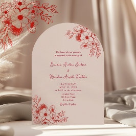 Invitación Pink Red Floral QR Code Wedding