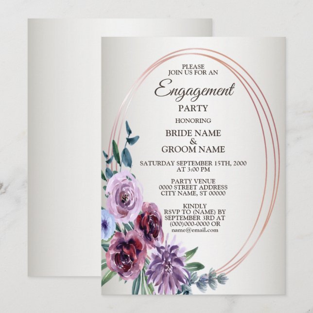 Invitación Pink Red Floral Watercolor Engagement Party  (Anverso / Reverso)