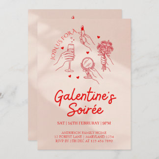 Invitación Pink & Red Galentine’s Day Party Invitation Templa