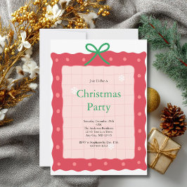 Invitación Pink Red Green Coquette Bow Doodle Christmas Party
