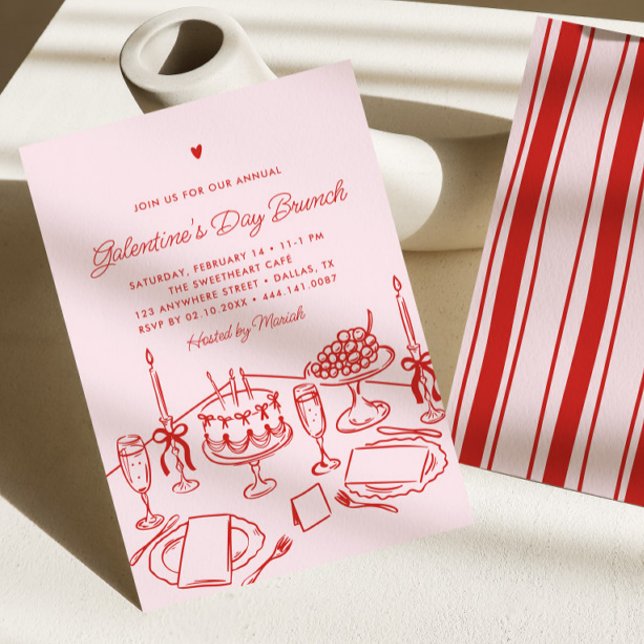 Invitación Pink & Red Heart Galentine's Day Brunch (Subido por el creador)
