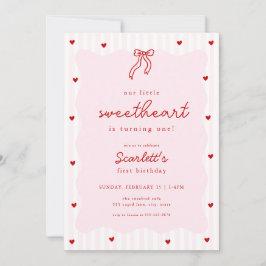 Invitación Pink Red Heart Little Sweetheart Birthday Invite