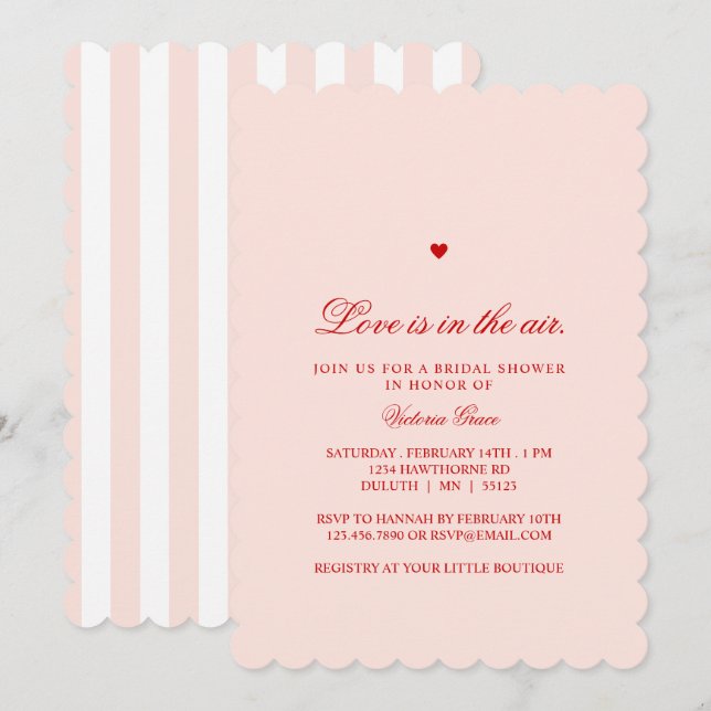 Invitación Pink & Red Love is in the Air Bridal Shower (Anverso / Reverso)
