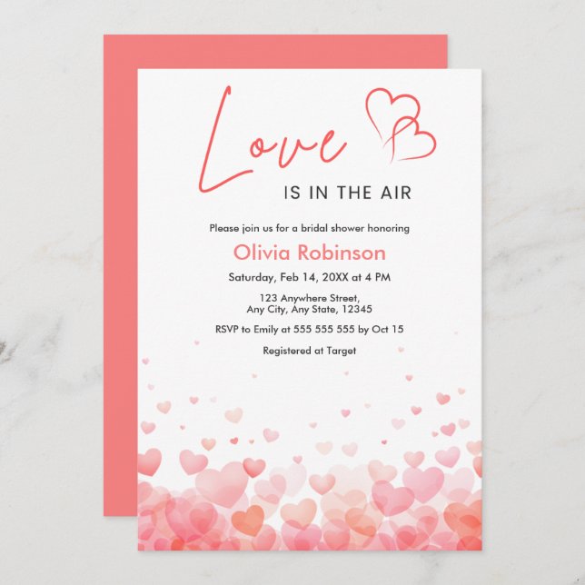 Invitación Pink & Red Love is in the Air Bridal Shower  (Anverso / Reverso)