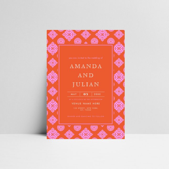 Invitación Pink & Red Mid Century Moderno todo en un solo Bod (Subido por el creador)