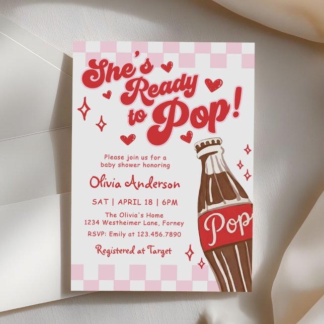 Invitación Pink Red She's Ready to Pop Baby Shower (Subido por el creador)