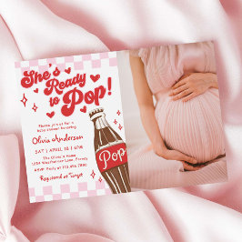Invitación Pink Red She's Ready to Pop Baby Shower Photo