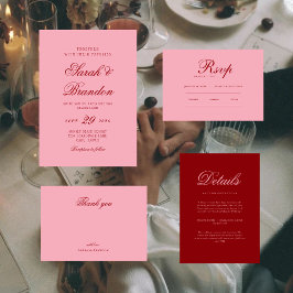 Invitación Pink Red Valentines Minimalist Script Wedding