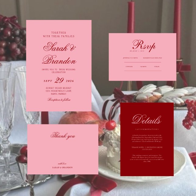 Invitación Pink Red Valentines Minimalist Script Wedding (Subido por el creador)