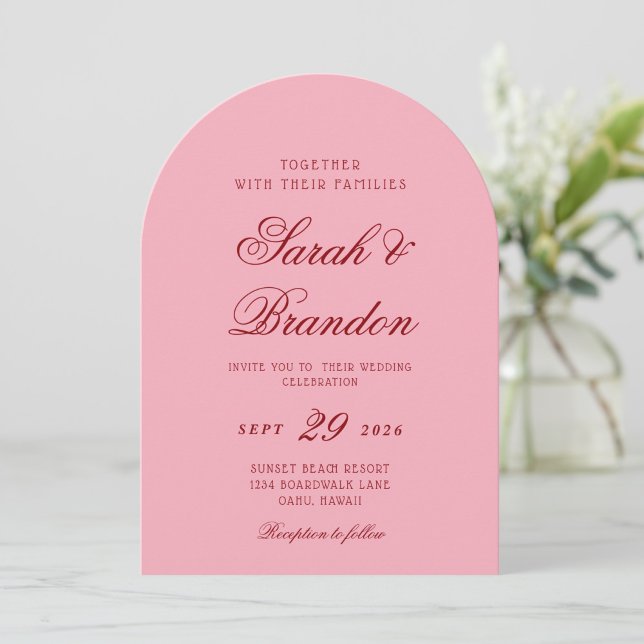 Invitación Pink Red Valentines Minimalist Script Wedding (Subido por el creador)