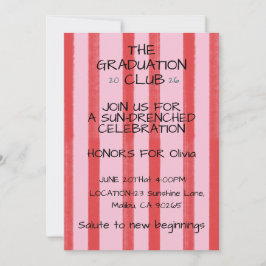 Invitación Pink Red Watercolor Stripes Graduation Invitation 