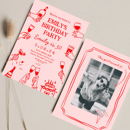 Invitación Pink Red Whimsical Funky Quirky 30 cumpleaños