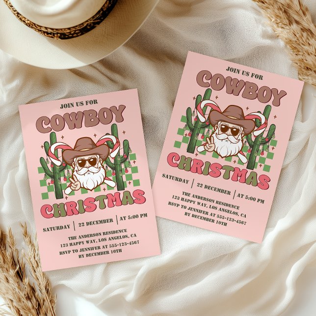 Invitación Pink Retro Cowboy Christmas Party (Subido por el creador)