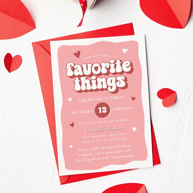 Invitación Pink Retro Favorite Things Galentine’s Day Party (Subido por el creador)