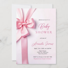 Invitación Pink Ribbon Bow Baby Shower