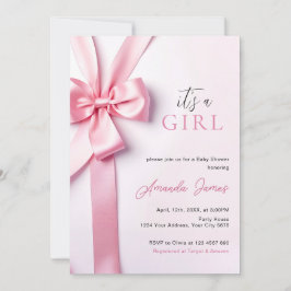 Invitación Pink Ribbon Bow Baby Shower It's a Girl