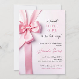 Invitación Pink Ribbon Bow Baby Shower Sweet Little Girl
