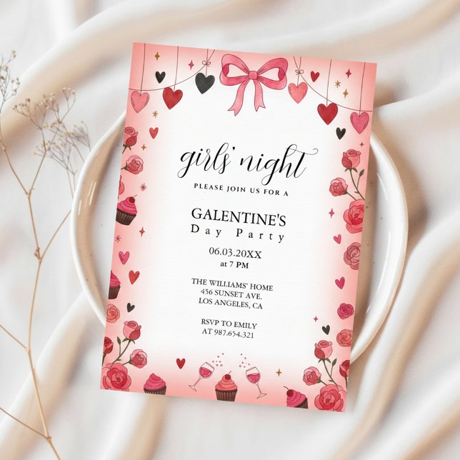 Invitación Pink Ribbon Bow Galentine's Invitation (Pink Ribbon Invitation)