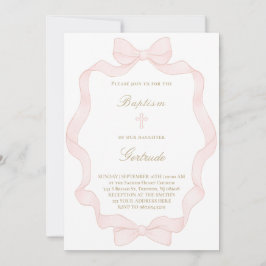 Invitación  pink ribbon frame Baptism Invitation