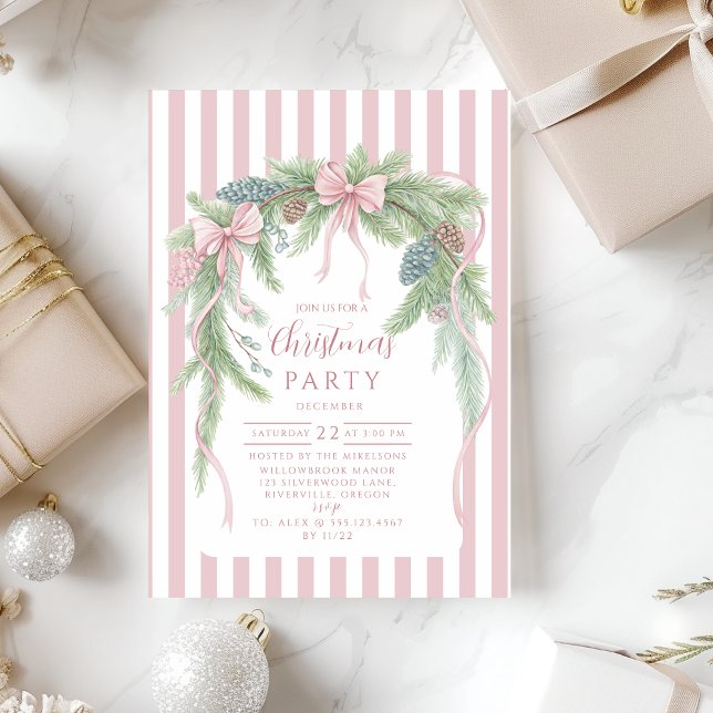 Invitación Pink Ribbon Pine Christmas (Subido por el creador)