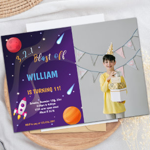 Invitación Pink Rockets Outer Space Invitations photo