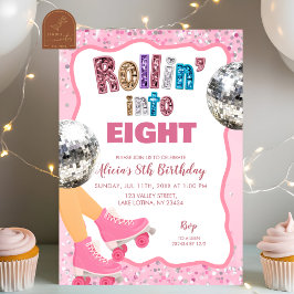Invitación Pink Roller Skate Glitter Sequin Birthday