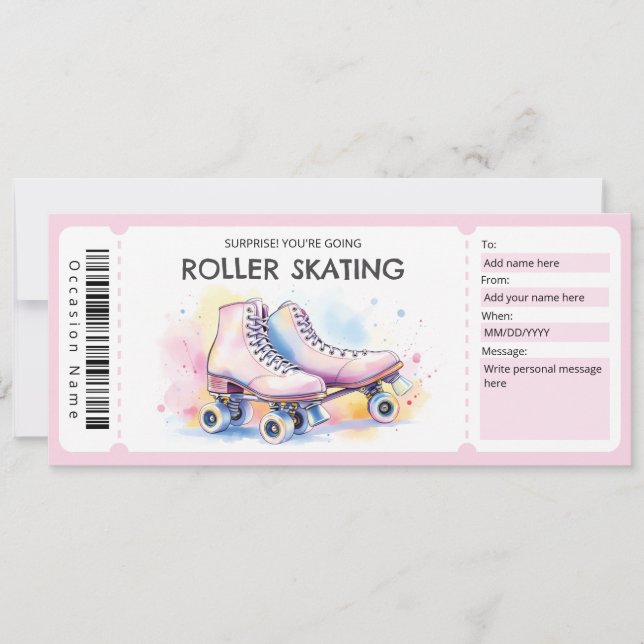 Invitación Pink Roller Skating Ticket Gift Certificate (Anverso)