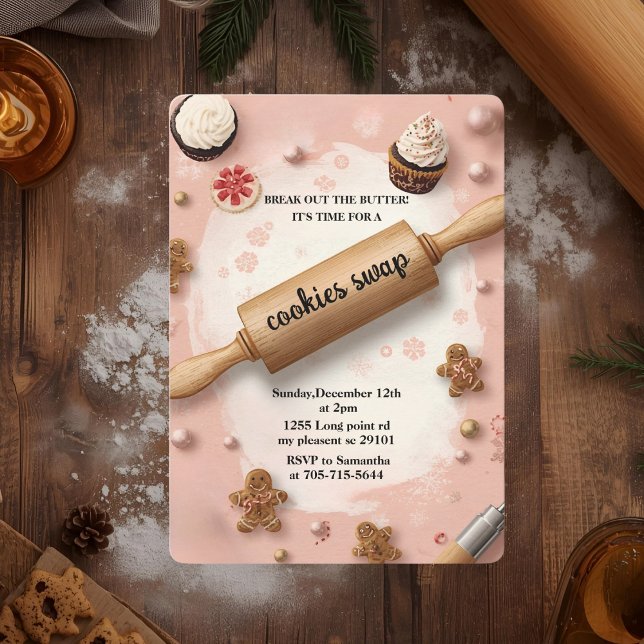 Invitación Pink Rolling Pin Cookie Swap (Subido por el creador)