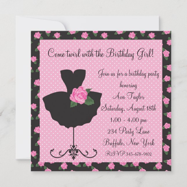 Invitación Pink Rose Ballerina Birthday Party (Anverso)