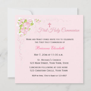 Invitación Pink Rose Bouquet First Communion