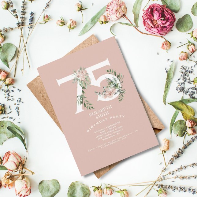 Invitación Pink Rose Elegant 75ª fiesta de cumpleaños de Rubo (Subido por el creador)