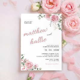 Invitación Pink Rose Eucalyptus Watercolor Wedding Invitation
