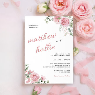 Invitación Pink Rose Eucalyptus Watercolor Wedding Invitation