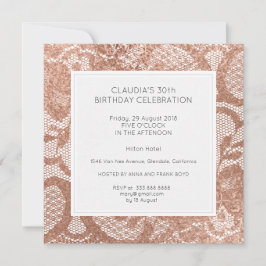 Invitación Pink Rose Faux Gold Powder Lace Birday Party