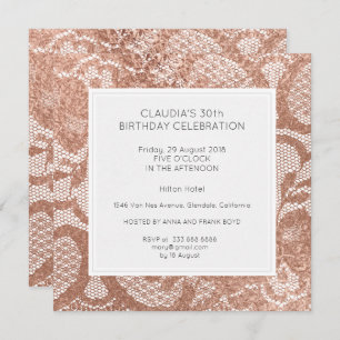 Invitación Pink Rose Faux Gold Powder Lace Birday Party